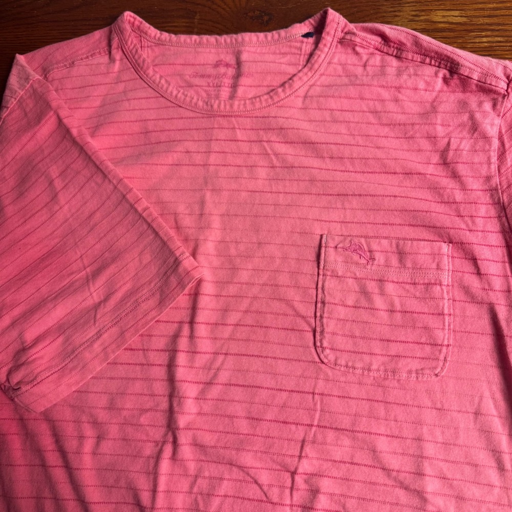 Tommy Bahama Mens Pink Stripe Pocket‎ T Shirt Casual Beach Vacation Size XXL